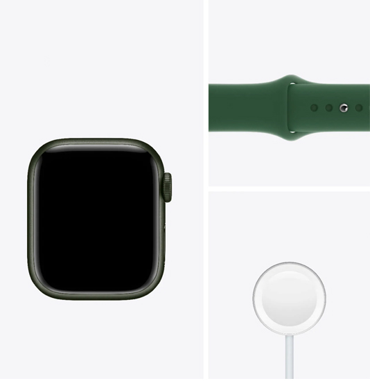 Carcasă din aluminiu verde pentru Apple Watch 7 de 41 mm, cu bandă sport Clover (MKN03UL)